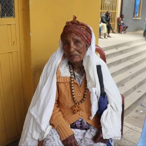 A smiling elderly lady